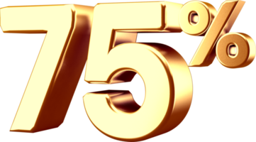 3D Golden Seventy five Percent Number png