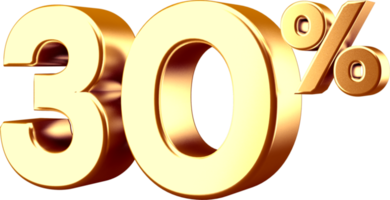 3D Golden Thirty Percent Number png