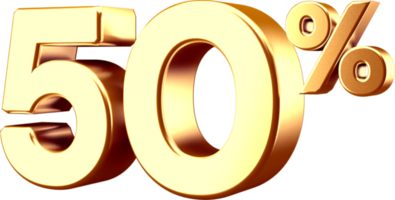 3D Golden Fifty Percent Number png