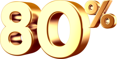 3D Golden Eighty Percent Number png