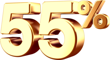 3D Golden Fifty Five Percent number png