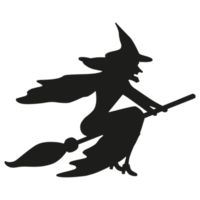 sorcière sur une silhouette de balai sur fond transparent png