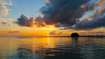 siluetas oscuras de palmeras y un asombroso cielo nublado al atardecer en una isla tropical en el océano índico video