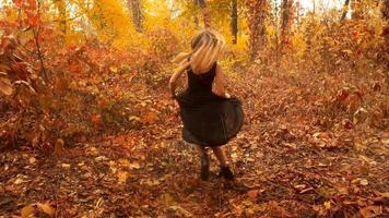 chica con botas elegantes de otoño caminando por el parque video