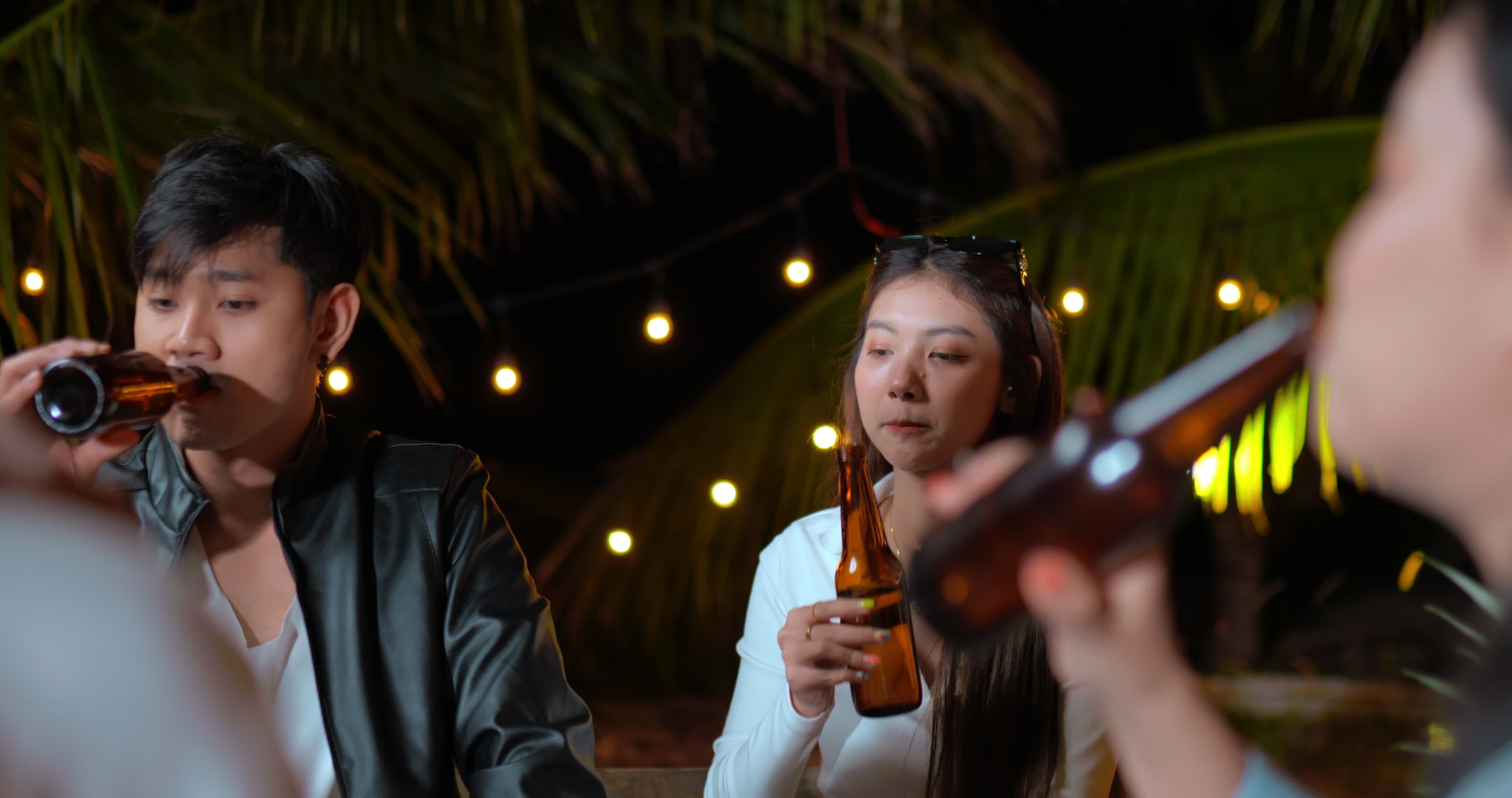Footage of Happy Asian friends having dinner party together Young