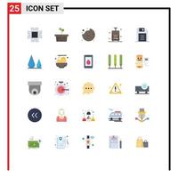 User Interface Pack of 25 Basic Flat Colors of retro floppy disk cake vacation suitcase Editable Vector Design Elements