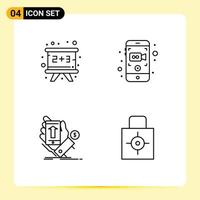 paquete de 4 signos y símbolos de colores planos de línea de relleno modernos para medios de impresión web, como elementos de diseño de vectores editables de teléfonos inteligentes de video de contabilidad manual de pizarra