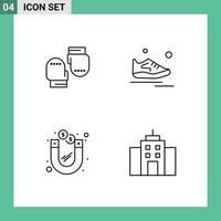 Mobile Interface Line Set of 4 Pictograms of boxing dollar protective exercise money Editable Vector Design Elements