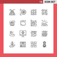 Set of 16 Commercial Outlines pack for chinese new year asian customer graphic crop tool Editable Vector Design Elements