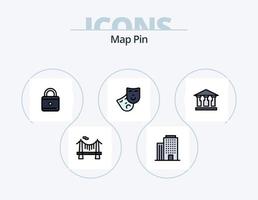 diseño de icono de paquete de 5 iconos llenos de línea de pin de mapa. . dinero graduación. edificio. restaurante vector