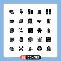 Set of 25 Vector Solid Glyphs on Grid for interface plant usb wood door Editable Vector Design Elements