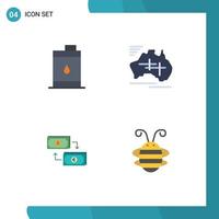 Modern Set of 4 Flat Icons and symbols such as barrel exchange oil country dollar Editable Vector Design Elements