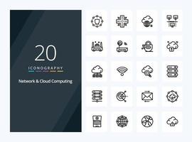 20 Network And Cloud Computing Outline icon for presentation vector