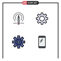 Set of 4 Modern UI Icons Symbols Signs for learining vehicle configuration tools gear smart phone Editable Vector Design Elements