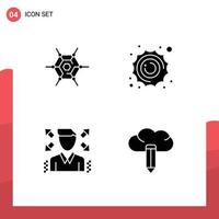Pictogram Set of 4 Simple Solid Glyphs of decentralized profile sun space creative Editable Vector Design Elements