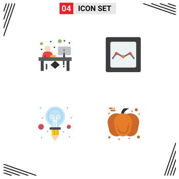 Editable Vector Line Pack of 4 Simple Flat Icons of clerk creativity front chart light Editable Vector Design Elements