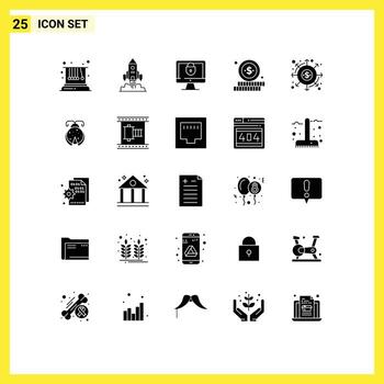 User Interface Pack of 25 Basic Solid Glyphs of dividends money game shopping security Editable Vector Design Elements