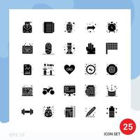 Editable Vector Line Pack of 25 Simple Solid Glyphs of alarm forward paper arrow smart watch Editable Vector Design Elements