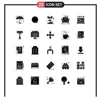 Mobile Interface Solid Glyph Set of 25 Pictograms of install gravel agriculture danger plant Editable Vector Design Elements