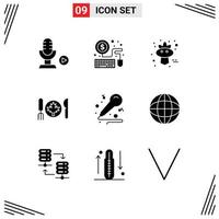 9 User Interface Solid Glyph Pack of modern Signs and Symbols of hobbies mic bird leaf autumn Editable Vector Design Elements