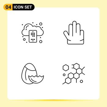 Line Pack of 4 Universal Symbols of backup easter server hand molecule Editable Vector Design Elements