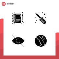 Group of 4 Modern Solid Glyphs Set for diary deny notebook screw driver dermatology Editable Vector Design Elements