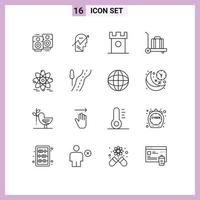 16 Universal Outlines Set for Web and Mobile Applications education luggage mind baggage hills Editable Vector Design Elements