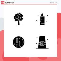 Pictogram Set of 4 Simple Solid Glyphs of tree plate candle hotel buckle Editable Vector Design Elements