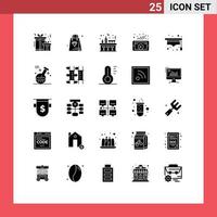 25 Universal Solid Glyphs Set for Web and Mobile Applications element school night hat video Editable Vector Design Elements