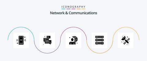 paquete de iconos de glifo 5 de red y comunicaciones que incluye servidor. base de datos. apoyo. mundo. globo vector