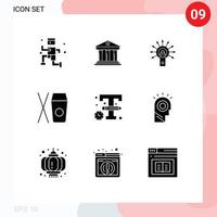 Universal Icon Symbols Group of 9 Modern Solid Glyphs of logo food touch chinese touch here Editable Vector Design Elements