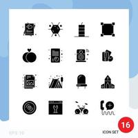 Set of 16 Vector Solid Glyphs on Grid for rings rectangle bang points terrorism Editable Vector Design Elements