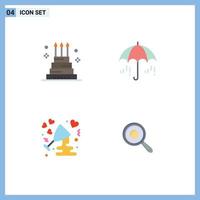 Group of 4 Modern Flat Icons Set for cake anniversary giant rain glass Editable Vector Design Elements