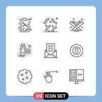 Pack of 9 Modern Outlines Signs and Symbols for Web Print Media such as envelope communication holy hdmi cable Editable Vector Design Elements