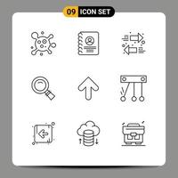 Modern Set of 9 Outlines and symbols such as upload arrow arrows arrow magnifying Editable Vector Design Elements