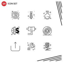 9 Universal Outlines Set for Web and Mobile Applications circle protect school cam global invesment Editable Vector Design Elements