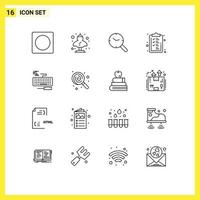 Group of 16 Modern Outlines Set for key clipboard greek checklist clock Editable Vector Design Elements