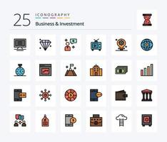 Business And Investment 25 Line Filled icon pack including world. setting. interface. light. video vector