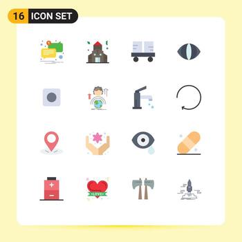 conjunto de colores planos de interfaz móvil de 16 pictogramas de maximizar aplicación fork truck vision eye paquete editable de elementos creativos de diseño de vectores