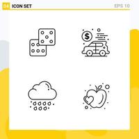 Pack of 4 Modern Filledline Flat Colors Signs and Symbols for Web Print Media such as casino rain banking money apple Editable Vector Design Elements