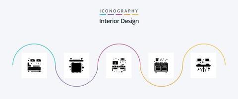 Interior Design Glyph 5 Icon Pack Including cooking. oven. interior. kitchen. tv vector