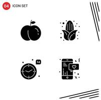 paquete de líneas vectoriales editables de 4 glifos sólidos simples de fruta amor maíz amor chat elementos de diseño vectorial editables vector