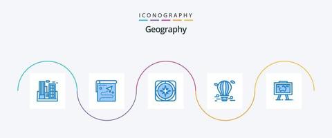 Geo Graphy Blue 5 Icon Pack Including hot. balloon. destination. travel. direction vector
