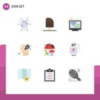 Group of 9 Flat Colors Signs and Symbols for autumn plug entertainment mind head Editable Vector Design Elements