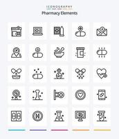 elementos de farmacia creativos 25 paquete de iconos de esquema como signo. médico . . droga medicamento vector