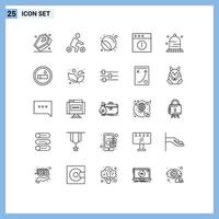 User Interface Pack of 25 Basic Lines of hat mac labels app stamp Editable Vector Design Elements