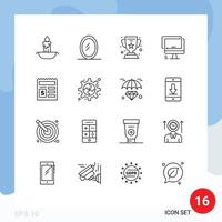 16 Universal Outlines Set for Web and Mobile Applications document basic champion pc device Editable Vector Design Elements