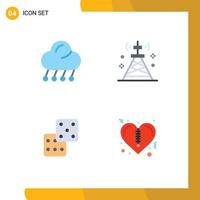 Editable Vector Line Pack of 4 Simple Flat Icons of climate tower night network dice Editable Vector Design Elements