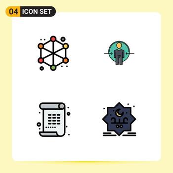 4 interfaz de usuario paquete de color plano de línea de relleno de signos y símbolos modernos de análisis poema web inicio de sesión artes elementos de diseño vectorial editables vector