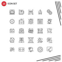 25 Thematic Vector Lines and Editable Symbols of chinese coins wine space astronaut Editable Vector Design Elements